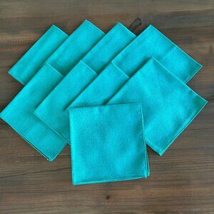 9 Turquoise Linen-Look Polyester Dinner Napkins 16" Square
